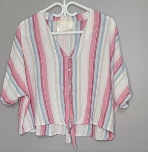 California Moonrise Multicolor Striped Button Top Cropped Boho Linen Oversized